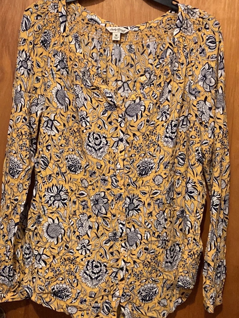 Lucky Brand Mustard Yellow Floral Button-Front Blouse